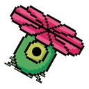 Plantera Seedling cursor: pixel art green plant bulb with one yellow eye and a pink petal crown, tilted up-left