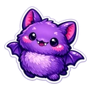 Plush Purple Bat cursor: fluffy round purple bat with pink ears, rosy cheeks, small wings and a cute fanged smile
