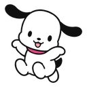 Pochacco Jump Pack cursor: Pochacco, a white dog with black floppy ears and a pink collar, jumping with arms out