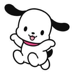 Pochacco Jump Pack cursor: Pochacco, a white dog with black floppy ears and a pink collar, jumping with arms out