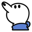 Pochacco Jump Pack hover pointer: white Pochacco paw with a bold black outline and blue cuff pointing up-left