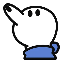 Pochacco Jump Pack hover pointer: white Pochacco paw with a bold black outline and blue cuff pointing up-left