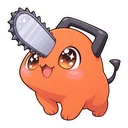 Pochita cursor: chibi Pochita with his chainsaw nose, sticker style