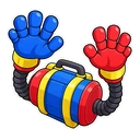 Poppy Playtime GrabPack cursor: the GrabPack with blue and red hands, sticker style
