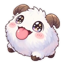 Poro cursor: fluffy Poro with its tongue out, kawaii chibi sticker style