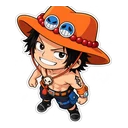 Portgas D. Ace cursor: chibi Ace in his orange hat, sticker style