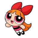 Powerpuff Blossom cursor: chibi Blossom with her red bow, sticker style