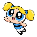 Powerpuff Bubbles cursor: chibi Bubbles with blonde pigtails, sticker style