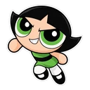 Powerpuff Buttercup cursor: chibi Buttercup with a tough grin, sticker style