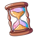 Prank Hourglass cursor: wooden hourglass with golden sand falling through pink and blue tinted glass, cartoon style
