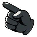 Prank Hourglass hover pointer: dark grey gloved hand with a pointing index finger aimed up-left