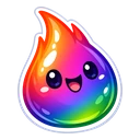 Prism Ember Sprite cursor: glossy rainbow flame with a smiling face, shading from red at the tip to green below