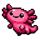Puddle Pixel Newt cursor: rosy pink pixel art newt with frilly gills, one eye winking and a curled tail