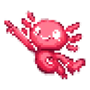 Puddle Pixel Newt hover pointer: pink pixel art newt with frilly gills stretching one arm to point up-left