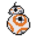 Pixel Droid Duo cursor: pixel art BB-8 droid, white with orange rings and a grey antenna