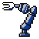 Pixel Droid Duo hover pointer: pixel art blue and silver droid arm with a claw gripper reaching up-left