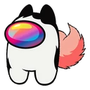 Husky Crewmate cursor: white Among Us crewmate with black husky ears, a rainbow visor and a fluffy coral tail