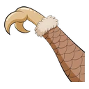 Gilda Griffon Cursors hover pointer: scaly brown eagle leg with a cream fur cuff and a curved talon pointing left