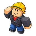 Roblox Builderman cursor: chibi Builderman in a yellow hard hat, sticker style
