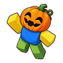 Roblox Halloween cursor: chibi Noob wearing a pumpkin head, sticker style