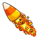 Rocket League Haunted Hallows hover pointer: a candy-corn boost pointing up-left