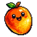 Saffron Mango Pixel cursor: orange and yellow pixel art mango with a green leaf, brown stem and a smiling face