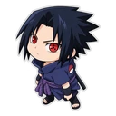 Sasuke Uchiha cursor: chibi Sasuke with red Sharingan eyes, sticker style