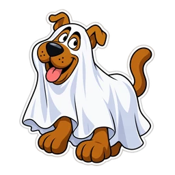 Scooby-Doo Halloween cursor: Scooby under a ghost sheet, sticker style