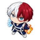 Shoto Todoroki cursor: half-red, half-white chibi Todoroki, sticker style