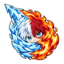 Shoto Todoroki hover pointer: a fire-and-ice swirl pointing up-left