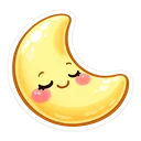 Sleepy Crescent Moon cursor: glossy yellow crescent moon with closed eyes, pink cheeks and a small smile