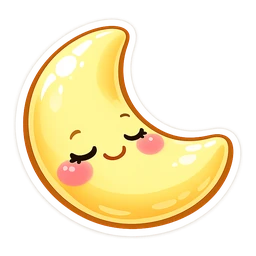 Sleepy Crescent Moon cursor: glossy yellow crescent moon with closed eyes, pink cheeks and a small smile
