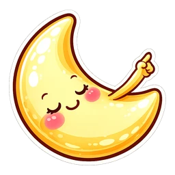 Sleepy Crescent Moon hover pointer: sleepy yellow crescent moon raising a small arm that points up-right