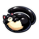 Slinky Signal Cat cursor: glossy black and cream cat curled into a loop with its long tail arched over its body