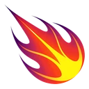 Solar Flare Light cursor: flat fireball with red, orange and purple flames trailing up-left from a yellow core