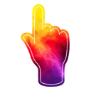 Solar Flare Light hover pointer: hand with a raised index finger filled with a yellow, red and purple plasma gradient