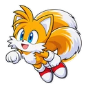 Sonic Tails cursor: chibi Tails flying on his twin tails, sticker style