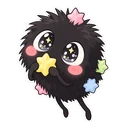 Soot Sprite cursor: a Soot Sprite holding star candy, sticker style