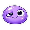 Squish Distort Face cursor: glossy purple blob with one droopy eye, one wide eye and a wobbly smile, sticker style