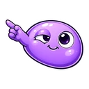 Squish Distort Face hover pointer: glossy purple blob with lopsided eyes and a small hand pointing up-left