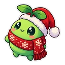 Stardew Winter Star cursor: Junimo in a knitted scarf, sticker style