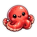 Steamy Tentacle Buddy cursor: glossy red octopus with a cute smiling face and curled tentacles, sticker style