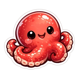 Steamy Tentacle Buddy cursor: glossy red octopus with a cute smiling face and curled tentacles, sticker style