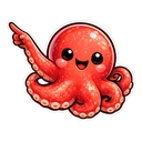 Steamy Tentacle Buddy hover pointer: glossy red smiling octopus stretching one tentacle to point up-left