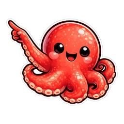 Steamy Tentacle Buddy hover pointer: glossy red smiling octopus stretching one tentacle to point up-left