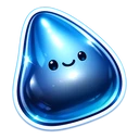 Steel Sheen Sprite cursor: glossy steel blue teardrop-shaped blob with a small smiling face, white sticker outline