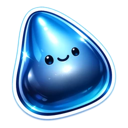 Steel Sheen Sprite cursor: glossy steel blue teardrop-shaped blob with a small smiling face, white sticker outline