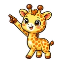 Sunspot Giraffe hover pointer: chibi yellow spotted giraffe standing and raising a brown hoof to point up-left