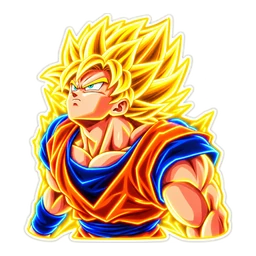 Super Saiyan Goku cursor: Goku glowing Super Saiyan gold, neon sticker style