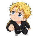 Takemichi Hanagaki cursor: a teary but brave chibi Takemichi, sticker style